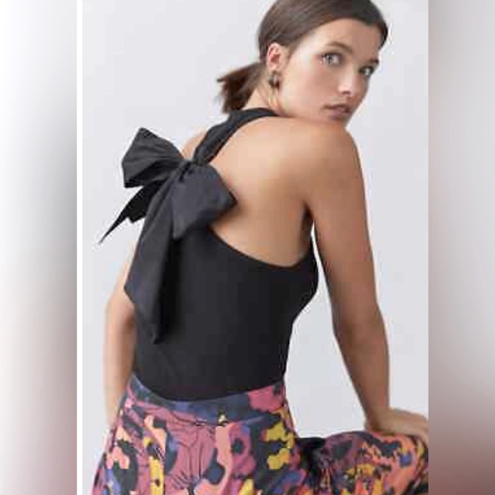 Anthropologie WHITE bow back halter top sz XS